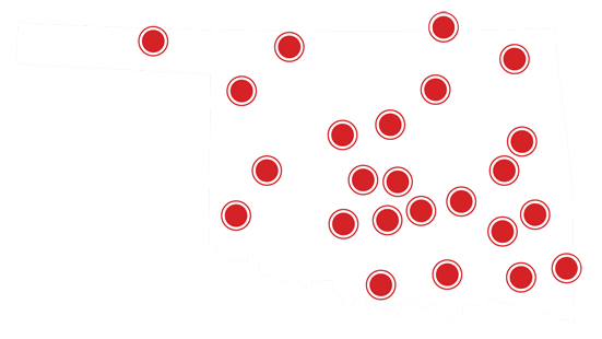 Icon of the state of Oklahoma showing full state coverage